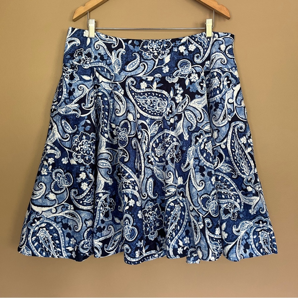 {Lauren Ralph Lauren} Paisley Print Cotton A-Line Skirt in Blue - Womens 16